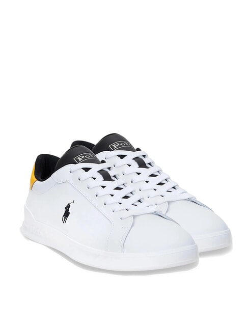 RALPH LAUREN HERITAGE COURT II  Baskets en cuir blanc/noir/jaune - Chaussures Homme