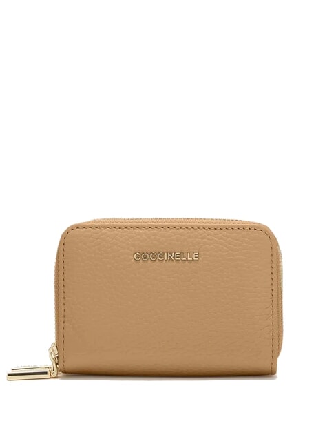 COCCINELLE METALLIC SOFT  Petit portefeuille zippé beige frais - Portefeuilles Femme
