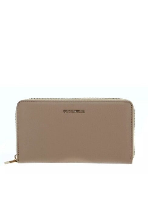 COCCINELLE METALLIC SOFT Portefeuille zippé en cuir texturé beige frais - Portefeuilles Femme