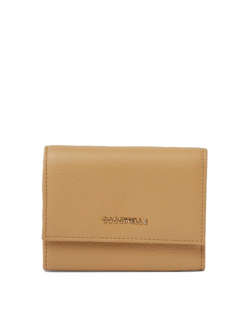 COCCINELLE METALLIC SOFT Petit portefeuille en cuir texturé beige frais - Portefeuilles Femme