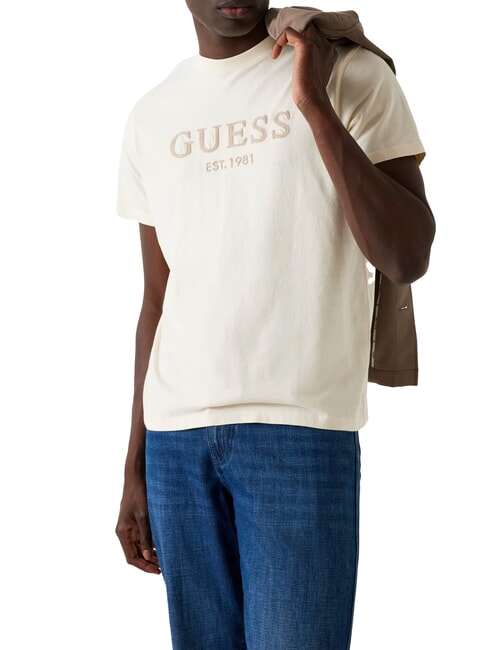 GUESS BOX LOGO T-shirt avec logo brodé blanc perle - T-shirt