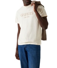GUESS BOX LOGO T-shirt avec logo brod&eacute; blanc perle - T-shirt - 1
