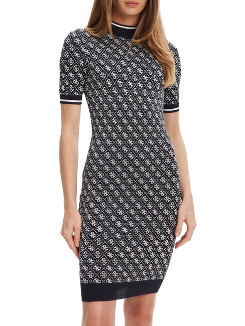 GUESS LISE Robe en maille extensible bleu intelligent et crème - Vêtements femme