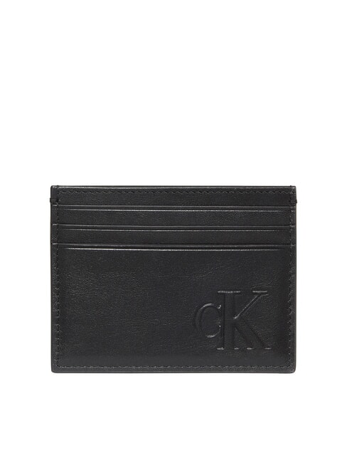 CALVIN KLEIN SCULPTED IMPRESSION Porte-cartes de crédit plat en cuir sur noir - Portefeuilles Homme