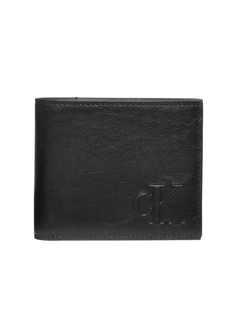 CALVIN KLEIN SCULPTED IMPRESSION Portefeuille en cuir 8cc sur noir - Portefeuilles Homme