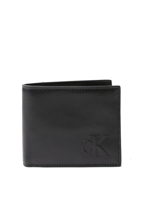 CALVIN KLEIN SCULPTED IMPRESSION Portefeuille en cuir cc et porte-monnaie sur noir - Portefeuilles Homme