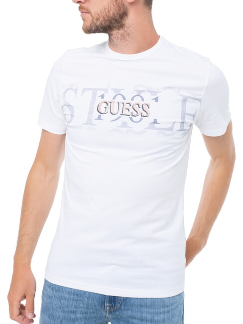 GUESS CHEST BOX T-shirt en coton avec imprimé blanc pur - T-shirt