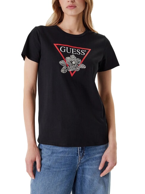 GUESS FLOWER BLING T-shirt avec imprimé et application jetbla - T-shirt