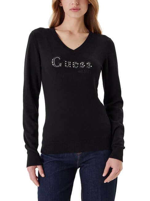 GUESS KENZIE LOGO Pull col V jetbla - Chandails pour femmes