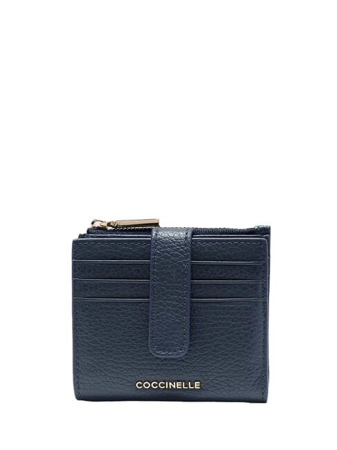 COCCINELLE METALLIC SOFT Mini portefeuille en cuir bleu nuit - Portefeuilles Femme
