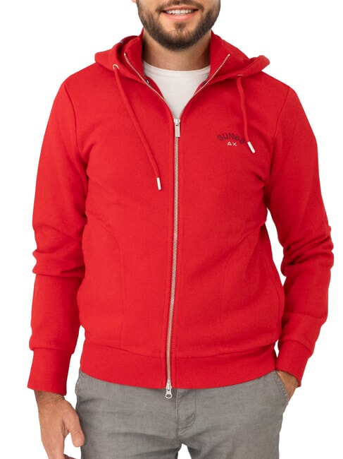 SUN68 MINI LOGO Sweat à capuche entièrement zippé rouge feu - Pulls molletonnés