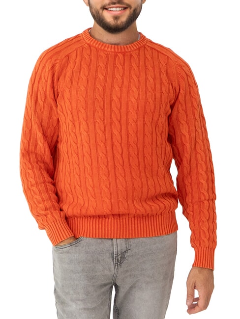 SUN68 VINTAGE Pull ras du cou en maille torsadée géranium - Pulls pour hommes