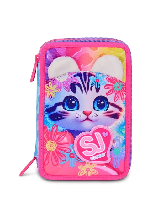 SJGANG CAT&AIR Trousse à crayons 3 zips avec trousse scolaire FORÊT RAYÉE NOIRE - Étuis et Accessoires