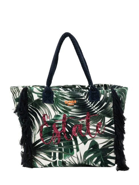SUN68 FANCY SPONGE ALLOVER Sac de plage en toile à bandoulière Vert anglais/blanc crème - Sacs pour Femme