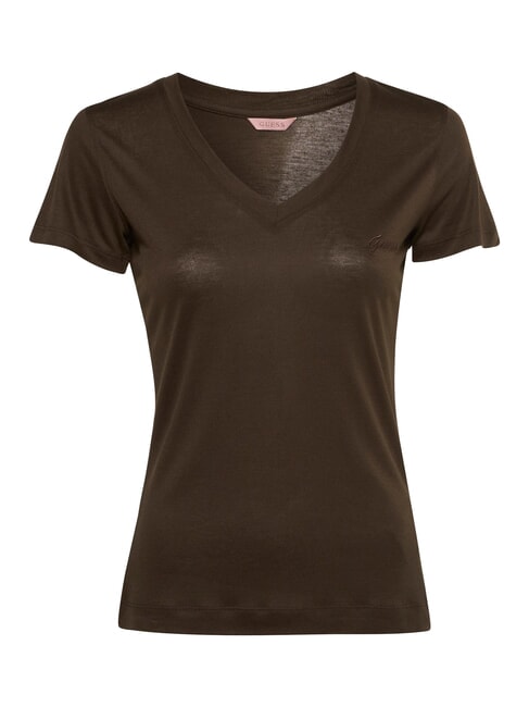 GUESS VN SS LIGHT BASIC T-shirt doux col V expresso brun - T-shirt