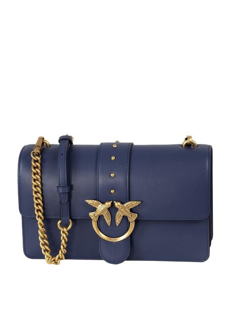 PINKO LOVE ONE CLASSIC Sac bandoulière en cuir avec rabat bleu indigo ombragé-antique - Sacs pour Femme