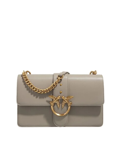 PINKO LOVE ONE CLASSIC Sac bandoulière en cuir avec rabat noyer-or antique - Sacs pour Femme