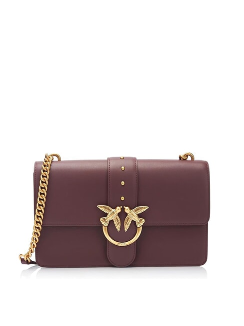 PINKO LOVE ONE CLASSIC Sac bandoulière en cuir avec rabat choco. amaro-or antique - Sacs pour Femme