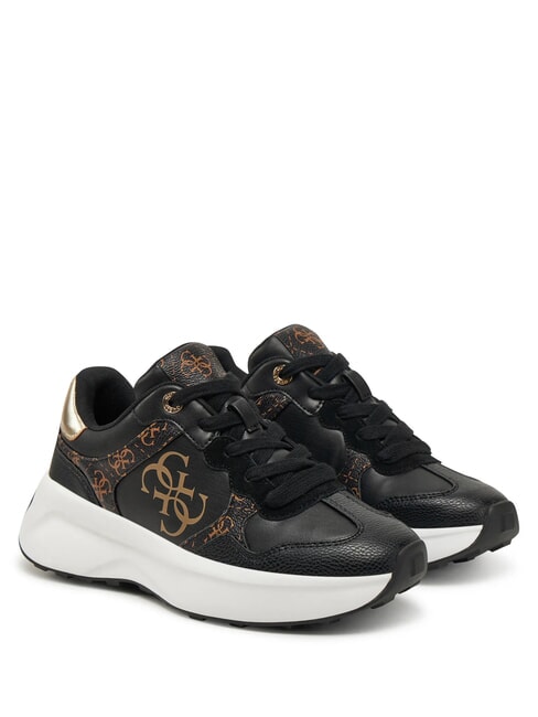 GUESS LUCKEI Baskets NOIR MARRON - Chaussures Femme