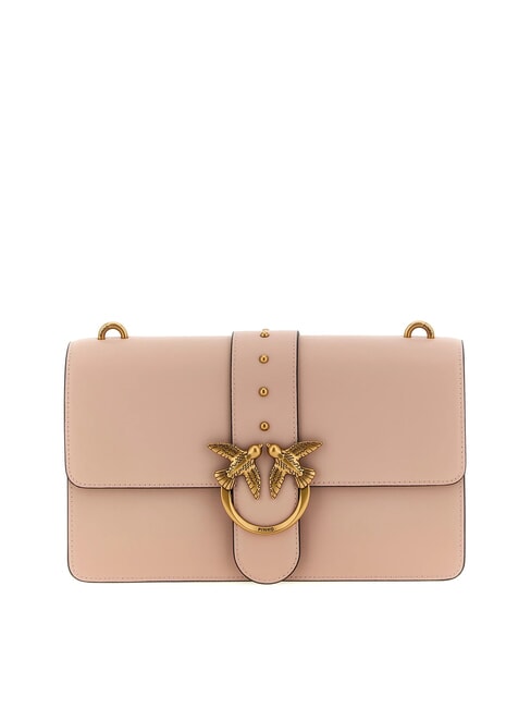 PINKO LOVE ONE CLASSIC Sac bandoulière en cuir avec rabat poudre-or antique - Sacs pour Femme