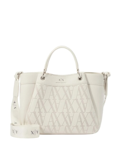 ARMANI EXCHANGE WAVE Sac moyen perforé avec bandoulière blanc brillant - Sacs pour Femme