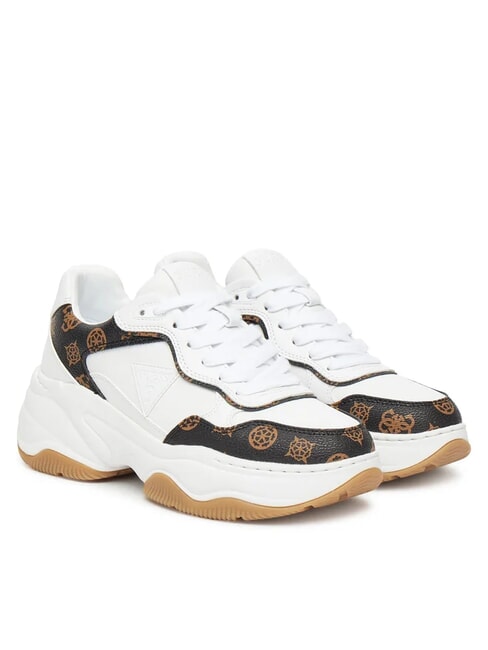 GUESS HAPYY3 Baskets avec empiècements logo pivoine Blanc / marron - Chaussures Femme