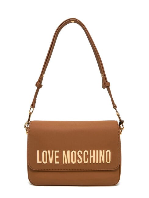 LOVE MOSCHINO LAMINATED BOLD LOVE Sac à bandoulière avec rabat chameau - Sacs pour Femme