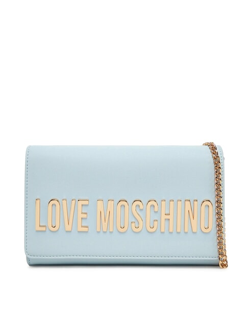 LOVE MOSCHINO BOLD LOGO Sac à rabat et bandoulière chaîne bleu clair - Sacs pour Femme