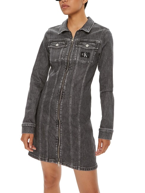 CALVIN KLEIN CK JEANS Robe en jean à manches longues et fermeture éclair gris denim - Vêtements femme