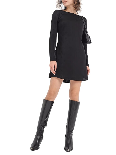 CALVIN KLEIN CK JEANS Robe courte à manches longues et logo all-over AOP floral noir ton sur ton - Vêtements femme