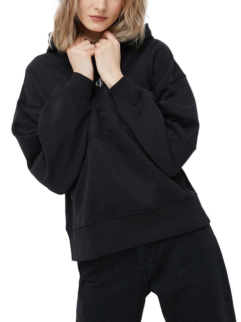 CALVIN KLEIN CK JEANS Sweat-shirt en coton avec capuche et poche ck noir - Sweat-shirts pour femmes