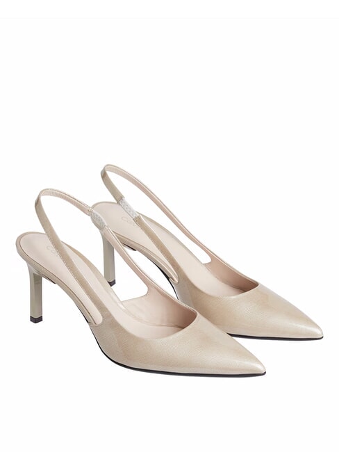 CALVIN KLEIN CK Escarpins à bride arrière en cuir beige pierreux - Chaussures Femme