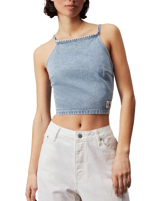 CALVIN KLEIN CK JEANS Crop top en jean avec lacets denim - T-shirt