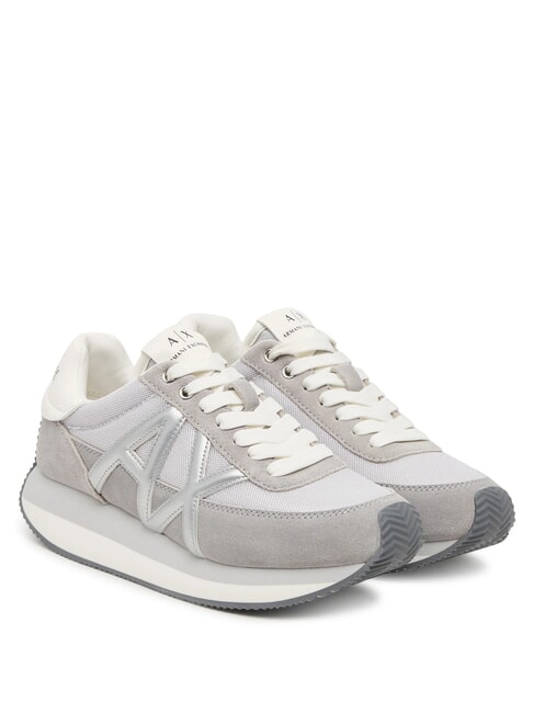 ARMANI EXCHANGE ROYALE SUEDE AIR MESH Baskets gris+argent - Chaussures Femme