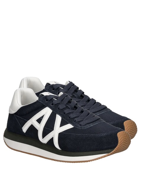 ARMANI EXCHANGE ROYALE SUEDE AIR MESH Baskets en cuir avec logo AX bleu marine + blanc cassé - Chaussures Homme