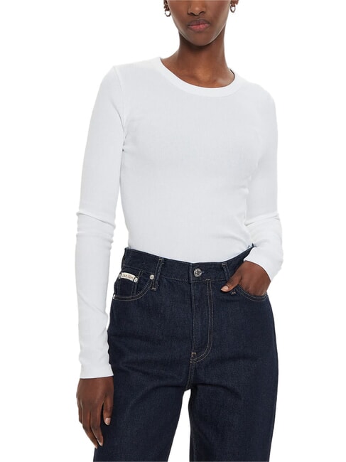 CALVIN KLEIN CK JEANS Pull ras du cou côtelé blanc brillant - Chandails pour femmes