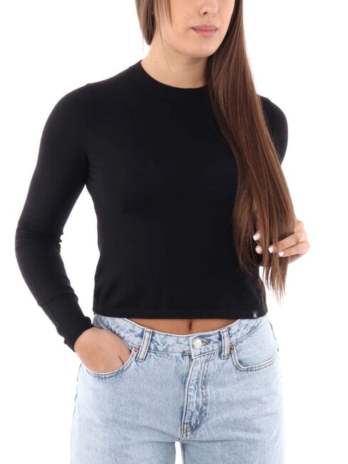 CALVIN KLEIN CK JEANS Pull court à col rond ck noir - Chandails pour femmes