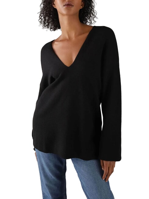 CALVIN KLEIN CK Pull col V à manches larges ck noir - Chandails pour femmes