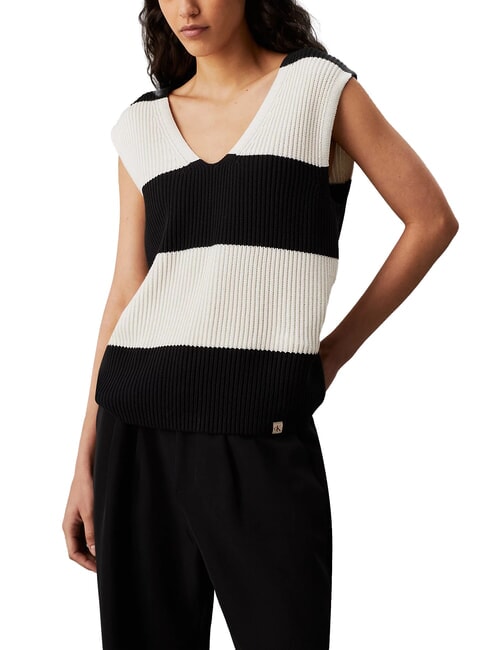 CALVIN KLEIN CK JEANS Gilet en tricot de coton ivoire / noir ck - T-shirt