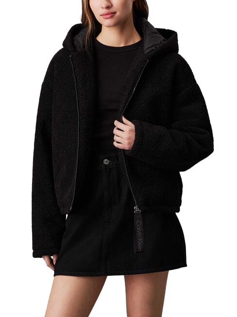 CALVIN KLEIN CK JEANS Veste polaire entièrement zippée avec capuche ck noir - Vestes pour femmes