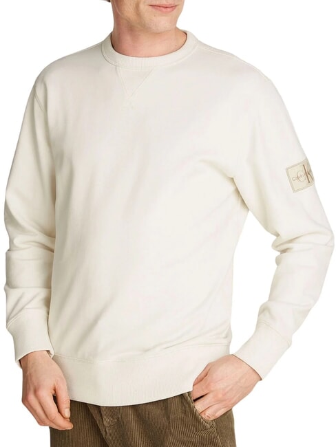 CALVIN KLEIN CK JEANS Sweat-shirt à col rond avec patch logo ivoire - Pulls molletonnés