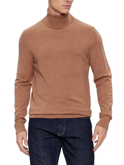 CALVIN KLEIN CK Pull col roulé en laine coupe slim bruyère travertine - Pulls pour hommes