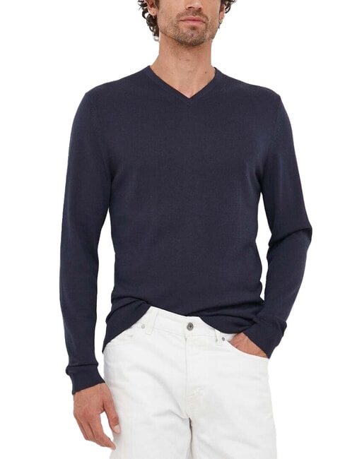 CALVIN KLEIN CK Pull en laine col V, coupe régulière ciel nocturne - Pulls pour hommes