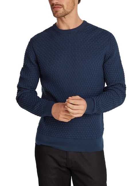 CALVIN KLEIN CK Pull col rond avec détails tissés encre - Pulls pour hommes