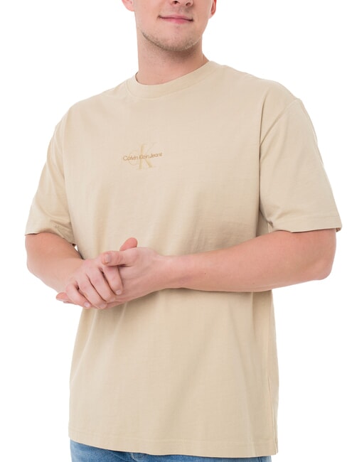 CALVIN KLEIN CK JEANS T-shirt à manches courtes monologue lavé kaki pâle - T-shirt