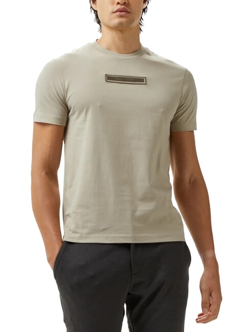 CALVIN KLEIN CK T-shirt slim en coton avec patch logo argile fraîche - T-shirt