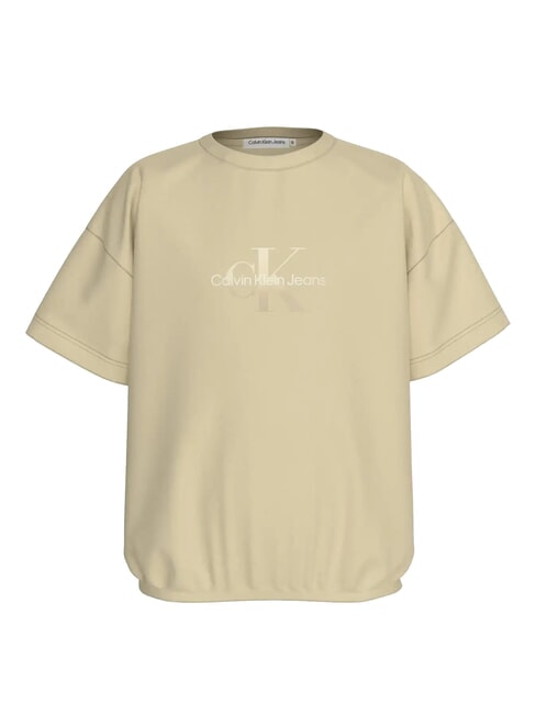 CALVIN KLEIN CK KIDS T-shirt en coton élastique à manches courtes kaki pâle - Tee-shirt enfant