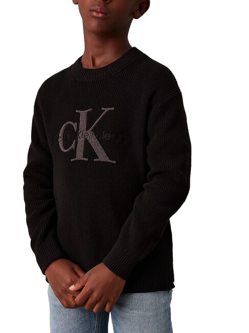 CALVIN KLEIN CK KIDS Pull ras du cou en coton avec logo ck noir - Pulls pour enfants