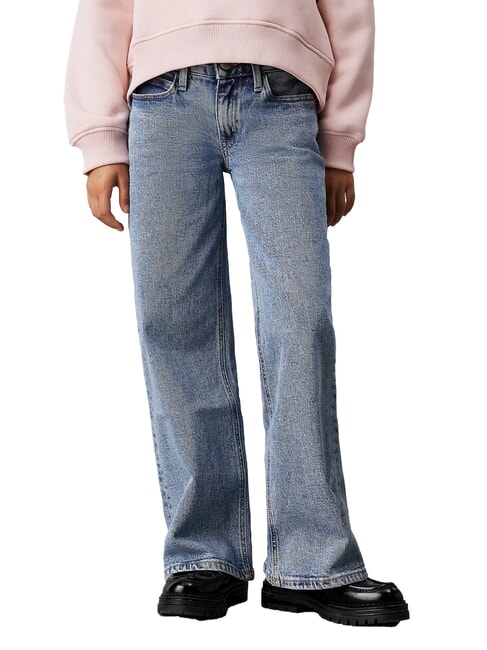 CALVIN KLEIN CK KIDS Jean large coupe décontractée pour filles sel et poivre bleu - Pantalons pour enfants