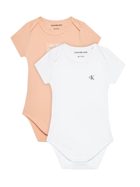 CALVIN KLEIN CK KIDS Lot de 2 bodies bébé sable rose / blanc brillant - Barboteuses et tenues pour bébé